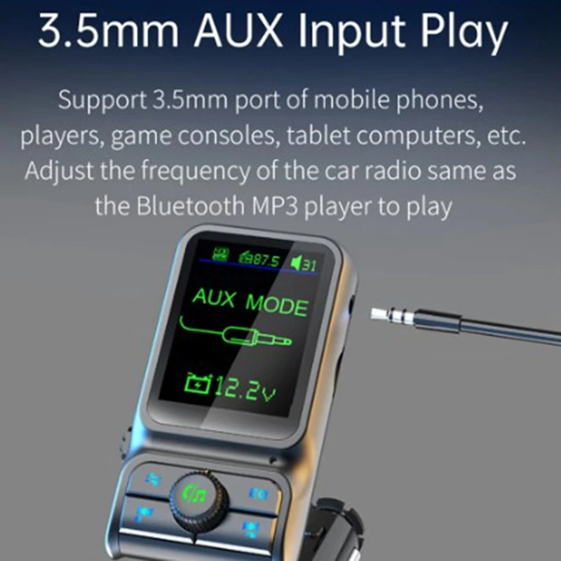 QC3.0 Fast Charge Car Bluetooth MP3 Player FM Transmitter HD Colorful Screen Display Car Supplies