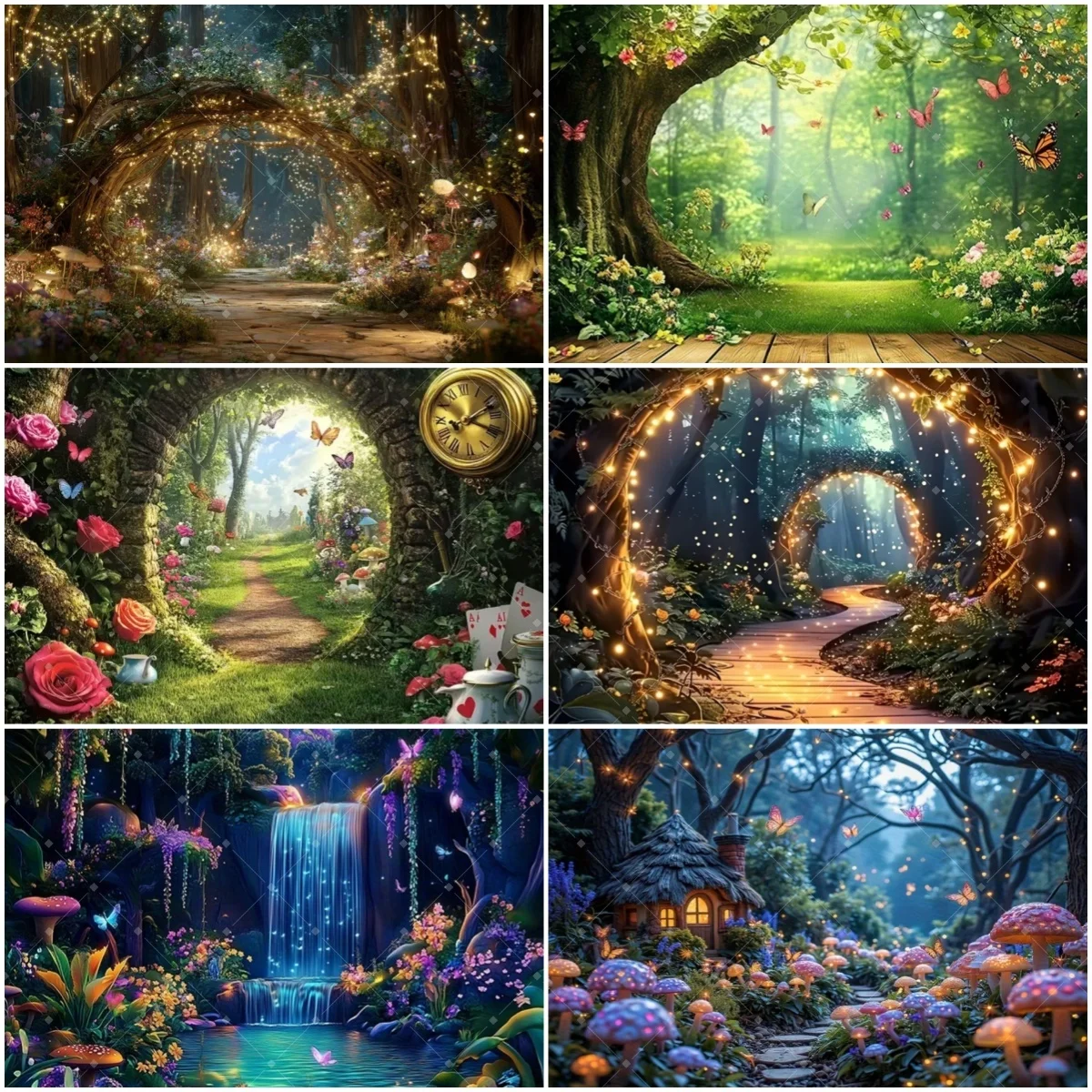 

Magic Forest Wonderland Backdrop Flower Butterfly Fairy Tale Mushroom Natural Jungle Background Wedding Birthday Party Supplies