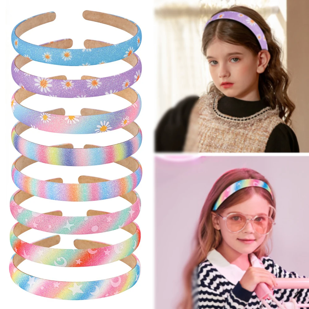 

2/3pcs set Glitter Rainbow Hairband Princess Girls Sequins Shiny Headbands Headhoop Sweet Printed Kids Hair Accessories