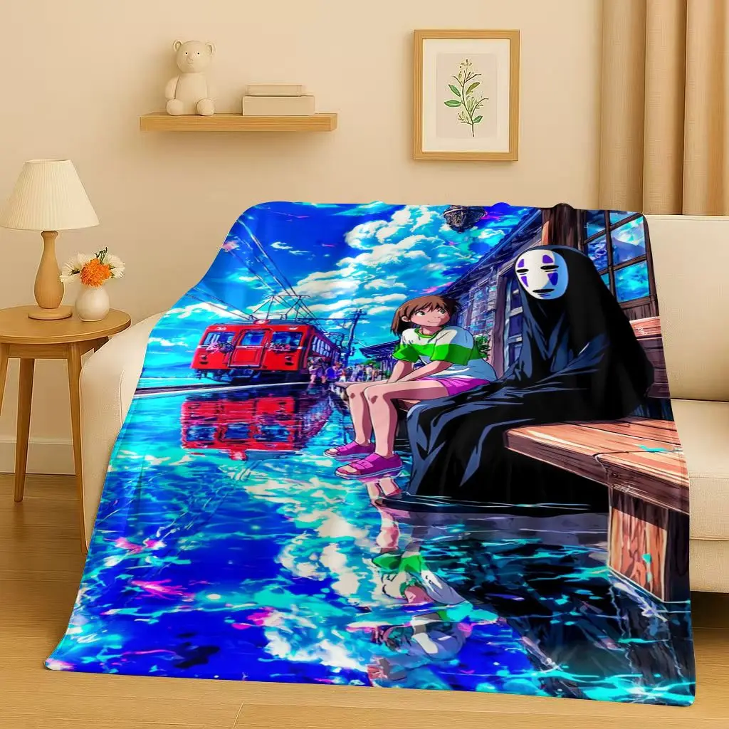 Classic Cartoon Spirited Away No Face Man Flannel Blanket,Ultra Soft Warm Plush Throw for Home Bedroom Bed Sofa Cover Kid Gift