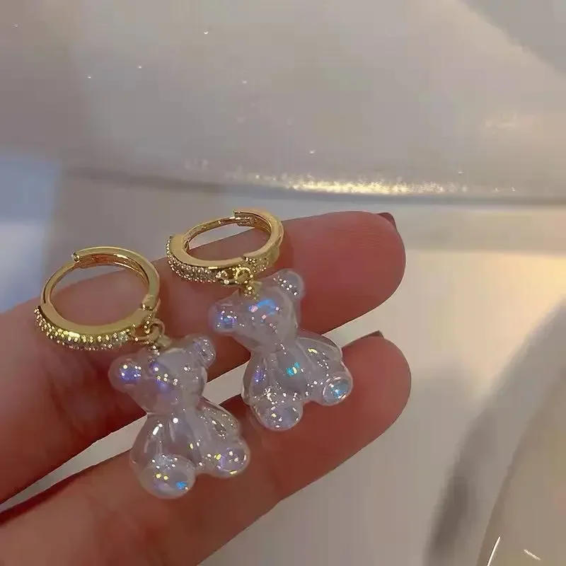 Precioso colgante de caramelo acrílico para mujer, pendientes de oso de goma de arcoíris, pendientes de caramelo brillantes, joyería coreana de moda 2023