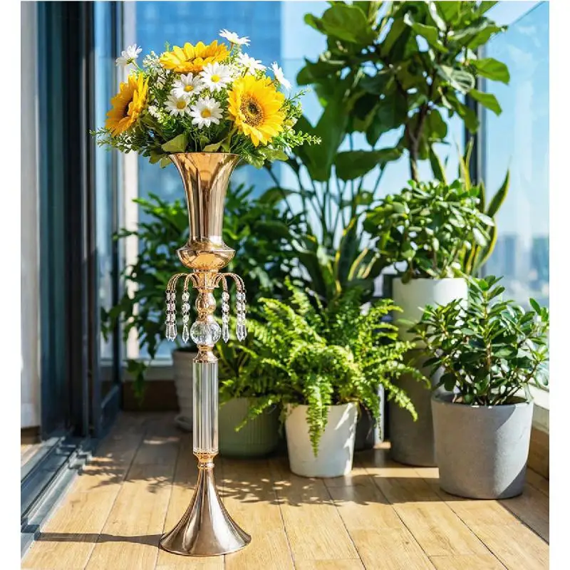 10 Pcs Metal Vase Acrylic Wedding Table Centerpieces Event Floor Road Lead Flowers Stand For Home Hotel Decoration