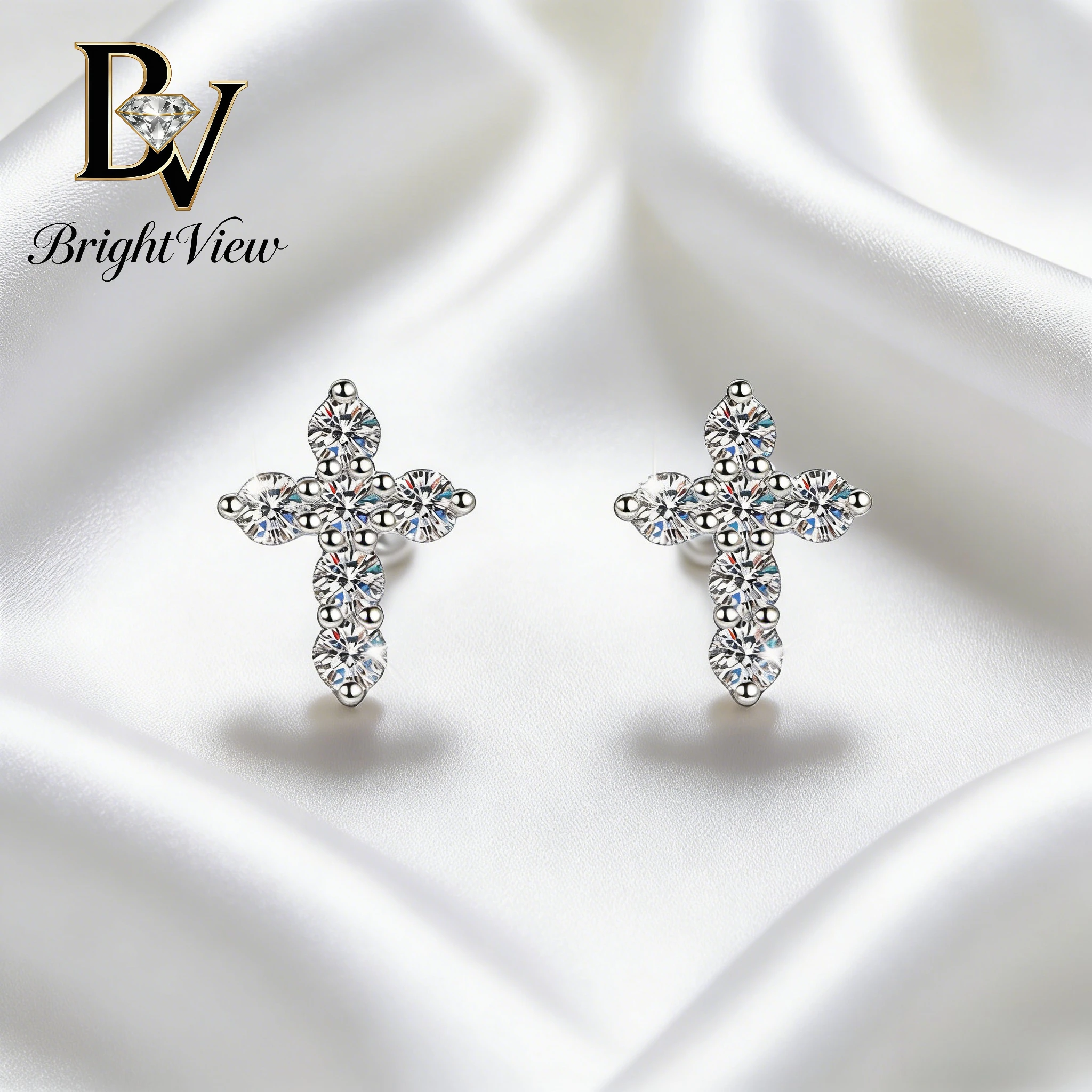 

S925 Sterling Silver Cross Stud Earrings for Women Men Full Moissanite Diamond Hypoallergenic Jewelry Timeless Cross Earrings