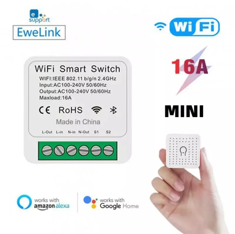 Wifi Mini Smart Switch 16A Gang eWeLink supporto controllo a 2 vie modulo fai da te controllo vocale APP Wireless per Smart Home Alexa Google