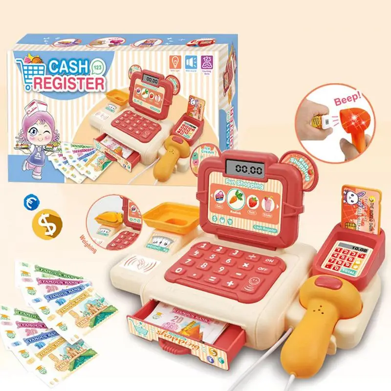 Children's Supermarket Cash Register Calculator Scan Shopping Card Cash Register Role Play Game Set For Kids Birthday Gifts