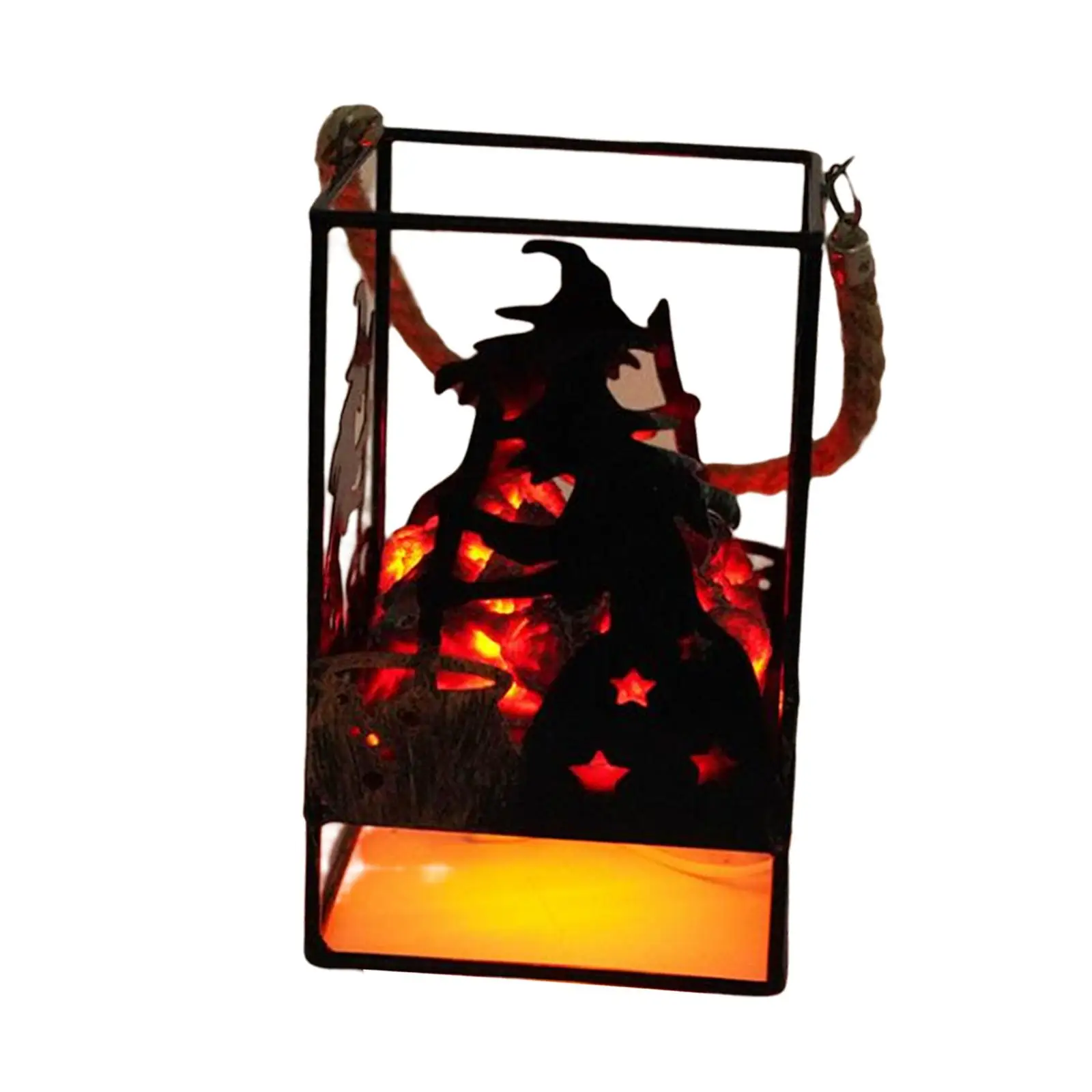 Flameless LED Fireplace Lantern Tabletop Lamp Resin Iron Material Battery Operated Decorative Night Light for Living Room
