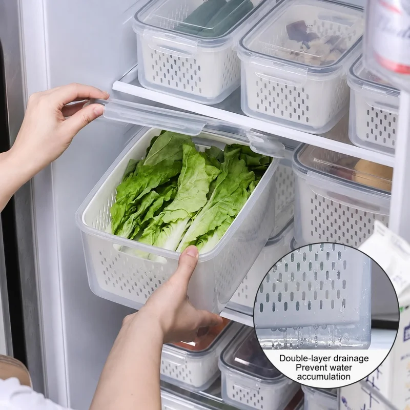 Simple and Durable Food Sealed Fresh-keeping Box Food-grade Fruit and Vegetable Drain Storage Box Freezer Storage Box with Lid