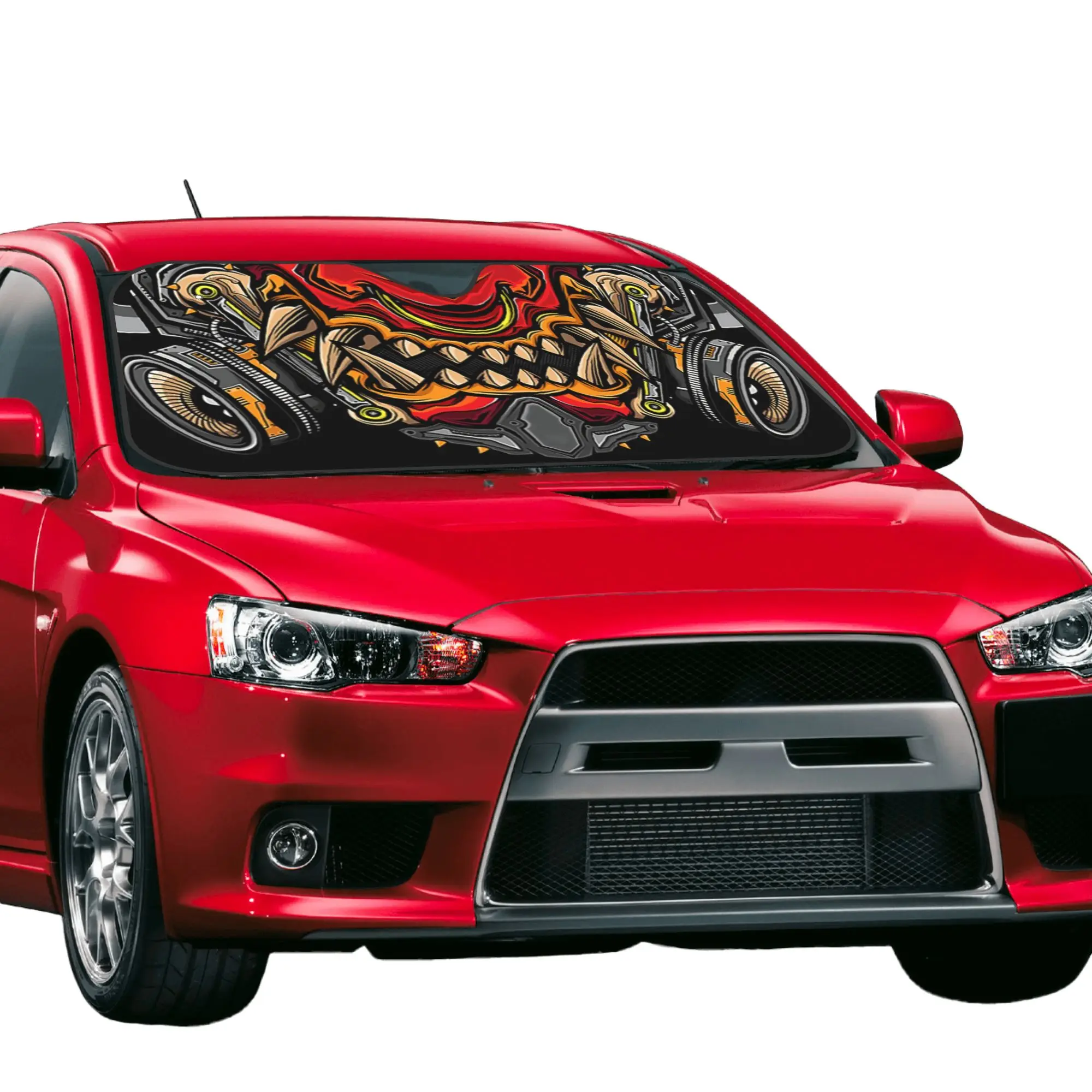 Car Front Windshield Sun Visor Heat Insulation Cover Robotic Demon With Gas UV Protection Sun Shade Oni Hannya Monster Covers