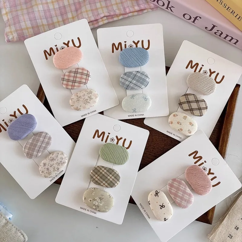 3pcs/set Mini Toddler Hair Clips for Girl Korean Fashion Full Fabric Barrettes Bow Floral Print Small Hair Pin Cute Headwear