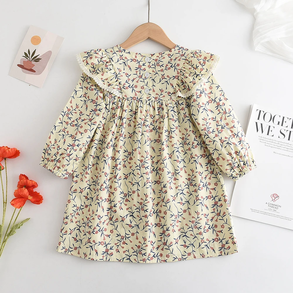 Fall Flowers Girls Dresses Korean Version Floral Dress Toddler Dress Fall Girl Dress Baby Dress Baby Kids Dress Clothes Vestidos