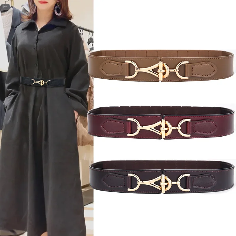 

2024 New Women's Genuine Leather Belt Fashion Waist Matching Dress Waist Decoration Belt Wide Waist Seal Elastic And Elastic