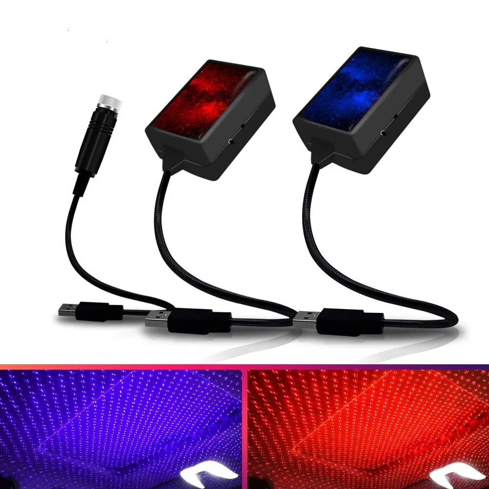 USB car led Decorative Atmosphere Lamp Roof Star Night Light Projector Adjustable Car Styling Automotive Interior Light red blue