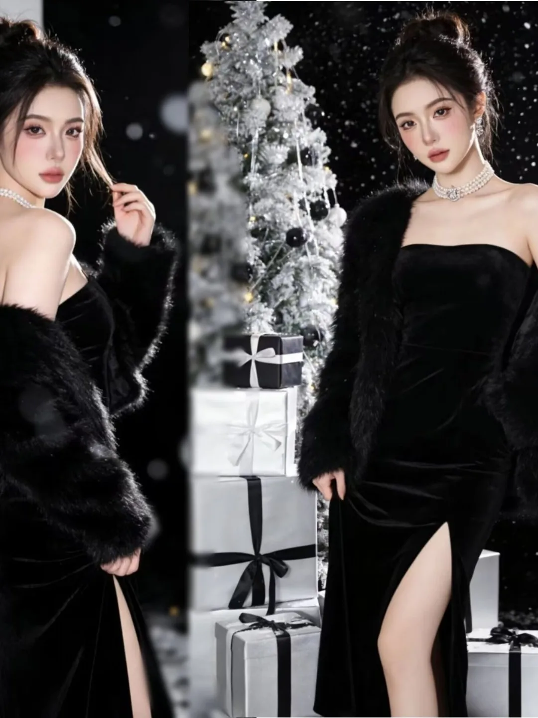 

Черное платье без бретелек для студийной фотосъемки: элегантный образ для девушки, тематическое нарядное платье для дня рождения, костюм для фотосессии