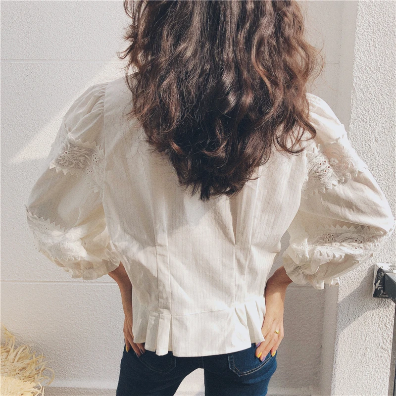 TEELTNN Vintage Floral Embroidery Lace Blouses Shirts Women Cotton Linen Lantern Sleeve White BLouse Shirt Tops Boho Blusas 2023