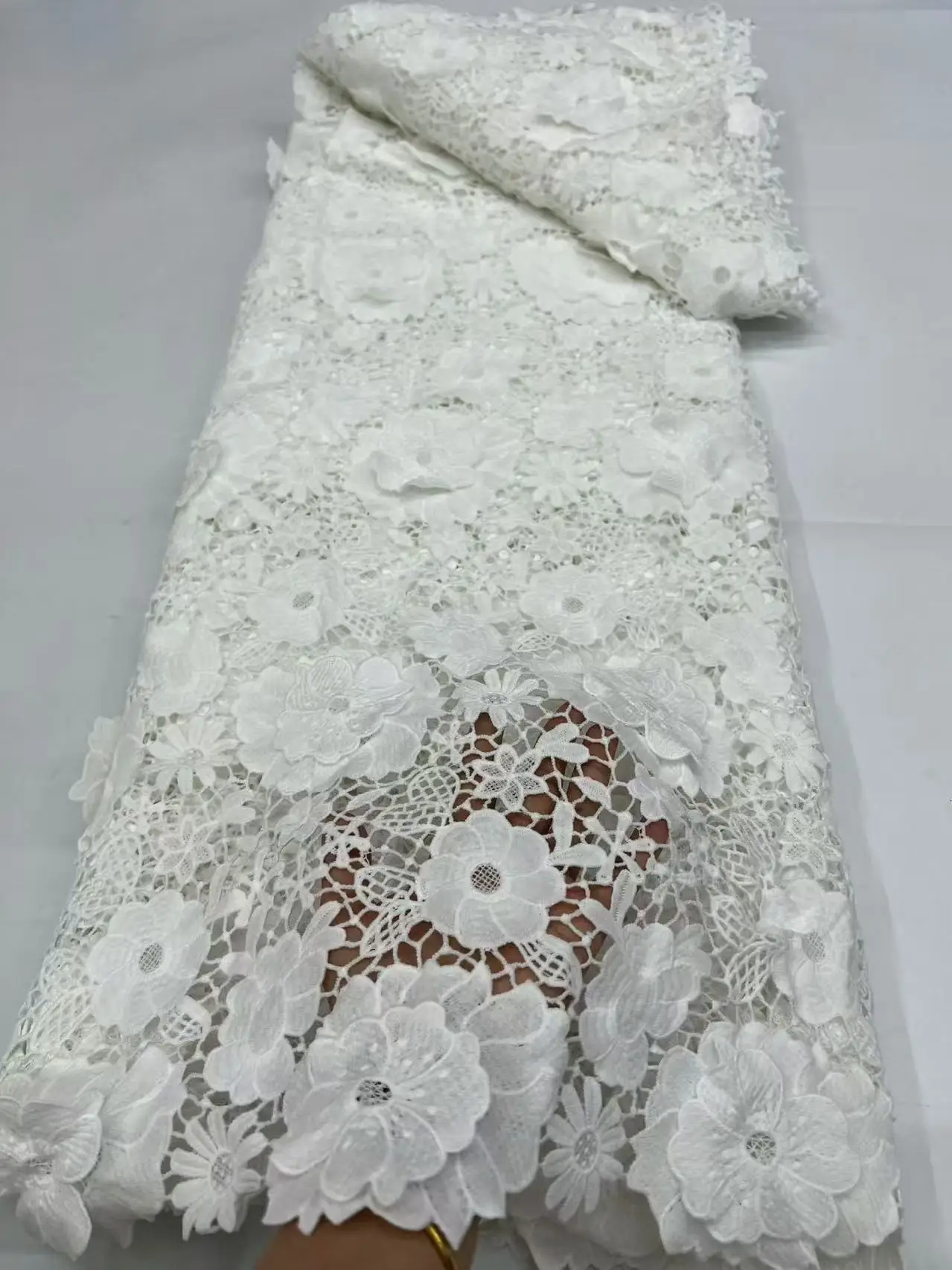 

African Milk Silk Cord Lace Fabric 2026 High Quality 5 Yards Nigerian French Mesh Chemical Lace for Wedding Dress Sewing