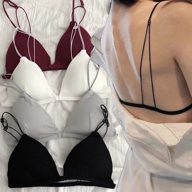 Sujetador sin costuras con hebilla frontal para mujer, Sexy Bralette en V profundo con escote, Copa triangular, ropa interior, lencería inalámbrica,