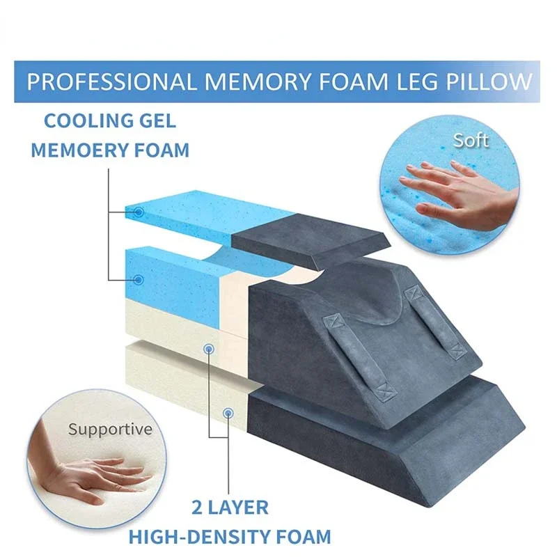 4 Height Adjustable Leg Elevation Pillows for After Surgery, Injuries, or Rest, Memory Foam Leg Pillows for Sleeping with 3 Hand