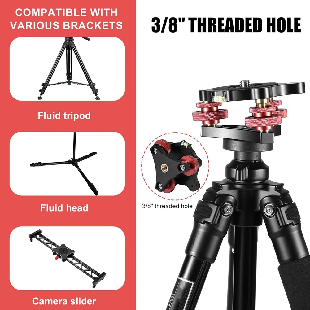 A25P Tripod Leveling Base With 3/8 To 1/4 Bracket Adapter, Aluminum Alloy Camera Leveler For Macro-Panoramic Photography LP64