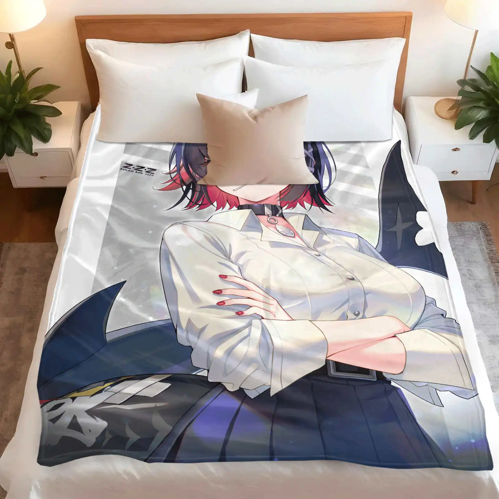 Zenless Zone Zero Shark girl Animation Flannel printed blanket suitable for all seasons suitable for living room office sofa