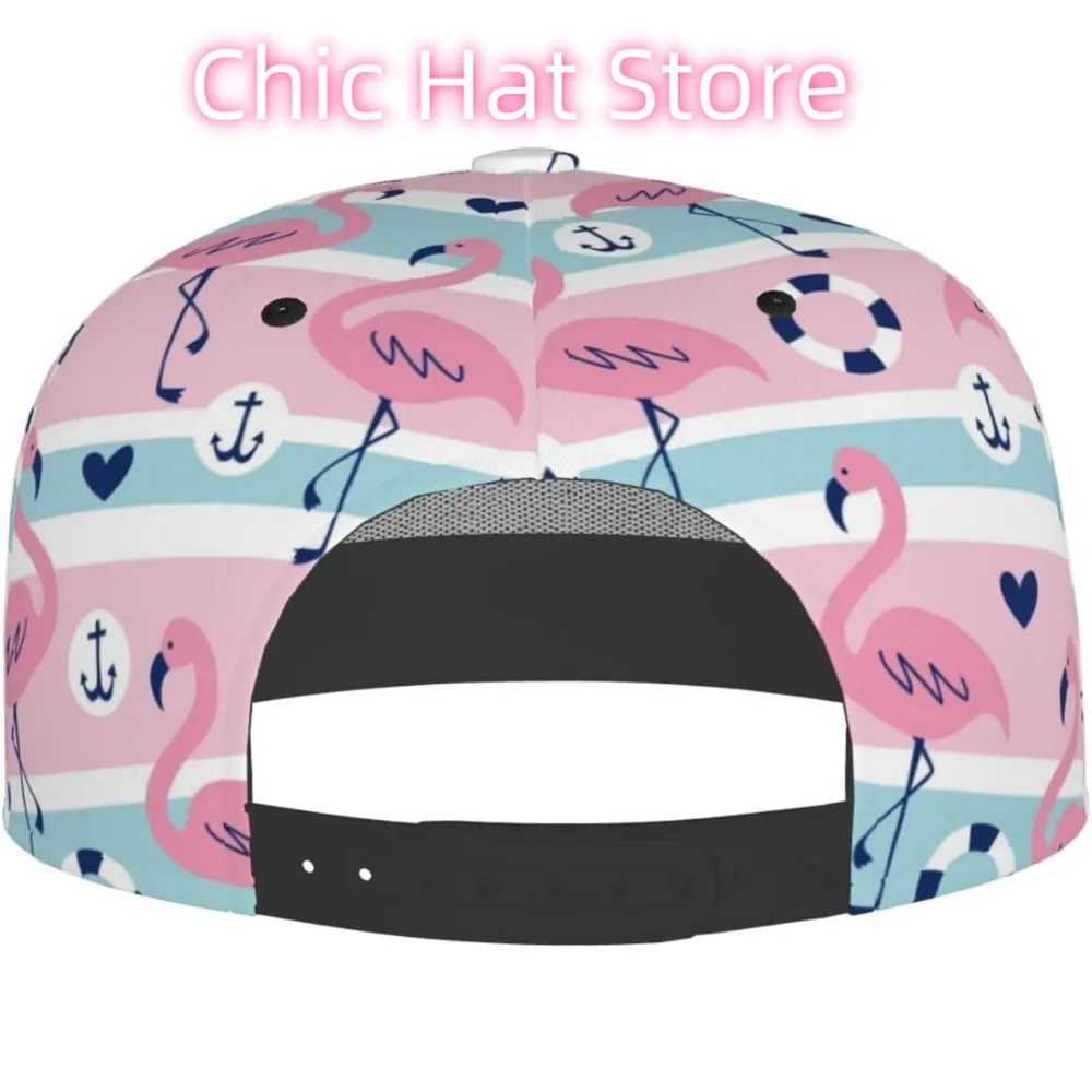 قبعة مسطحة قابلة للتعديل للرجال والنساء، قبعة بيسبول هيب هوب - فلامنغو مخططة باللون الوردي #3