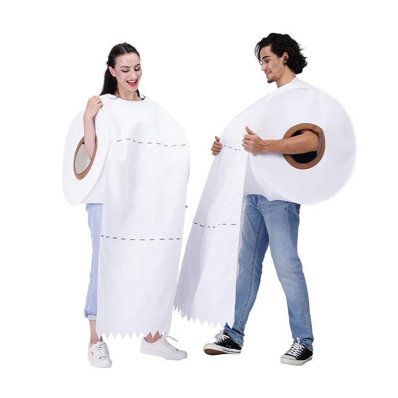 

White Roll Paper Toilet Paper Costume for Adult Purim Costume Role Play Tunic Funny Jumpsuit Halloween Cosplay Dress Up