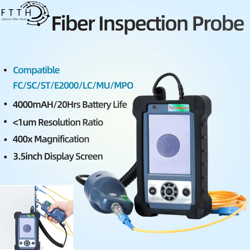 High quality 400x Fiber Microscope Optical Fiber Video Inspection Probe Fiber Inspector With LCD Monitor APC/UPC Tips