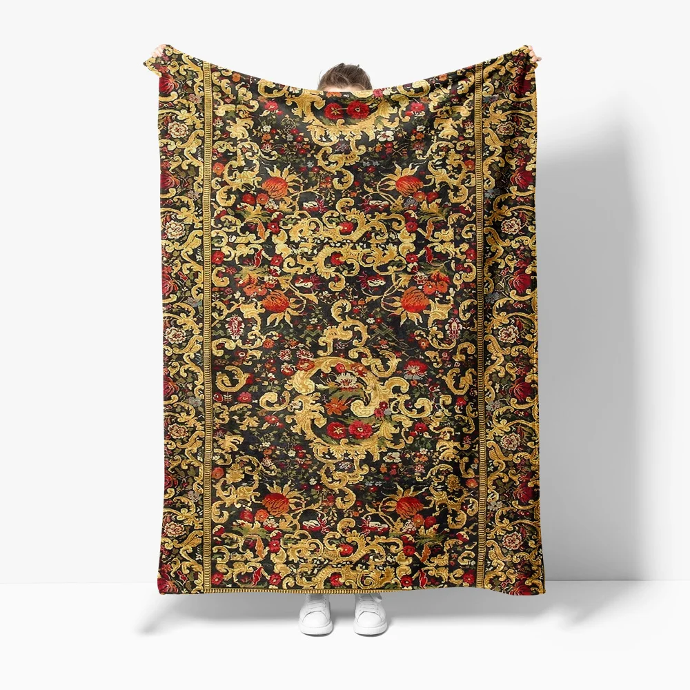Luxurious Velvet Floral Embroidered Throw Blanket Sofa Bed Living Room Decor Christmas Gift Black Red Gold 130x180cm