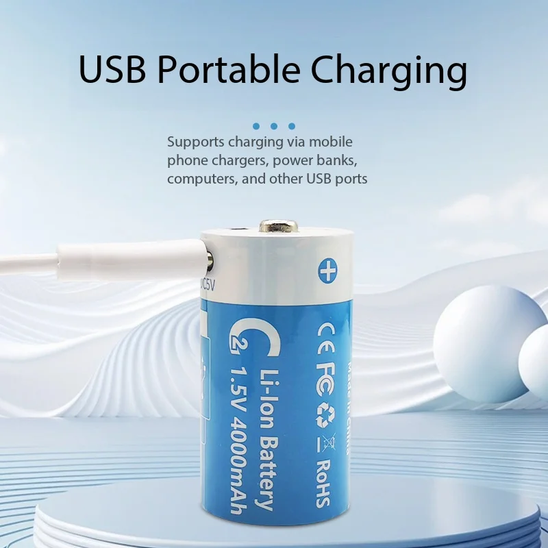 No. 2 C Type Rechargeable Battery 1.5V Constant Voltage USB Rechargeable Lithium Battery For Flashlight Water Heater Battery