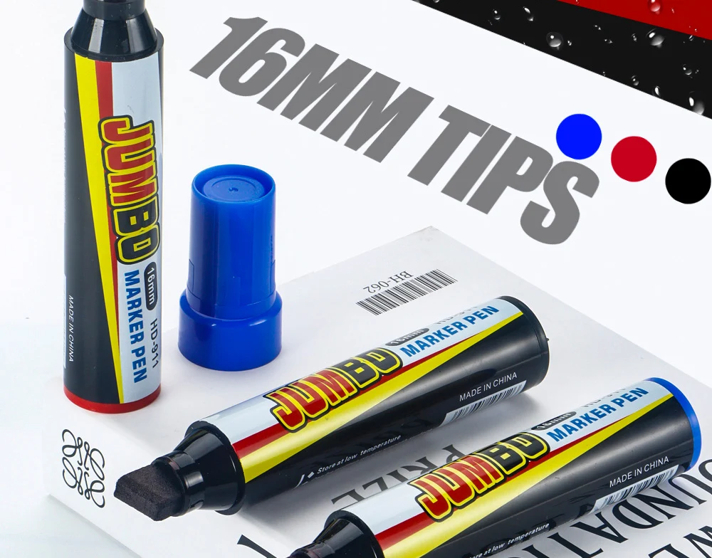 3/6/12 Stück Farbmarker, extrem große Kapazität, 3–16 mm Stiftspitzen, Schwarz/Rot/Blau, schnell trocknend, wasserdicht, für Büro- und Schulbedarf – Detail 8