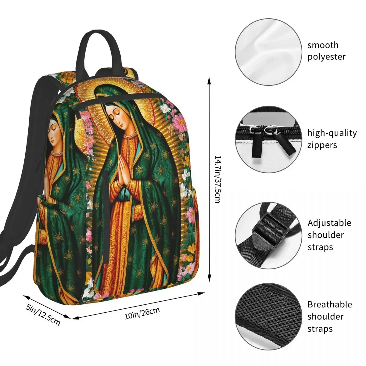 Our Lady Of Guadalupe Virgin Mary Mexican Backpack Student BookBag Children School Bag Computer Shoulder Bags Men Women