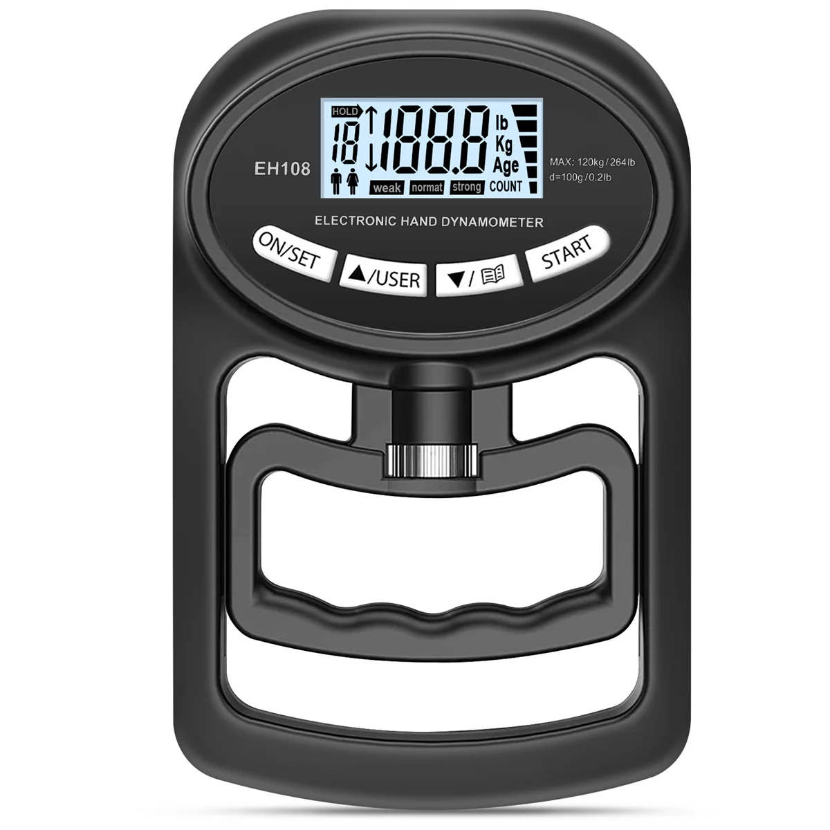 Dinamómetro de mano de 265 libras/120kg, entrenador de fuerza de agarre, probador electrónico de fuerza de agarre, fortalecedor de agarre, negro