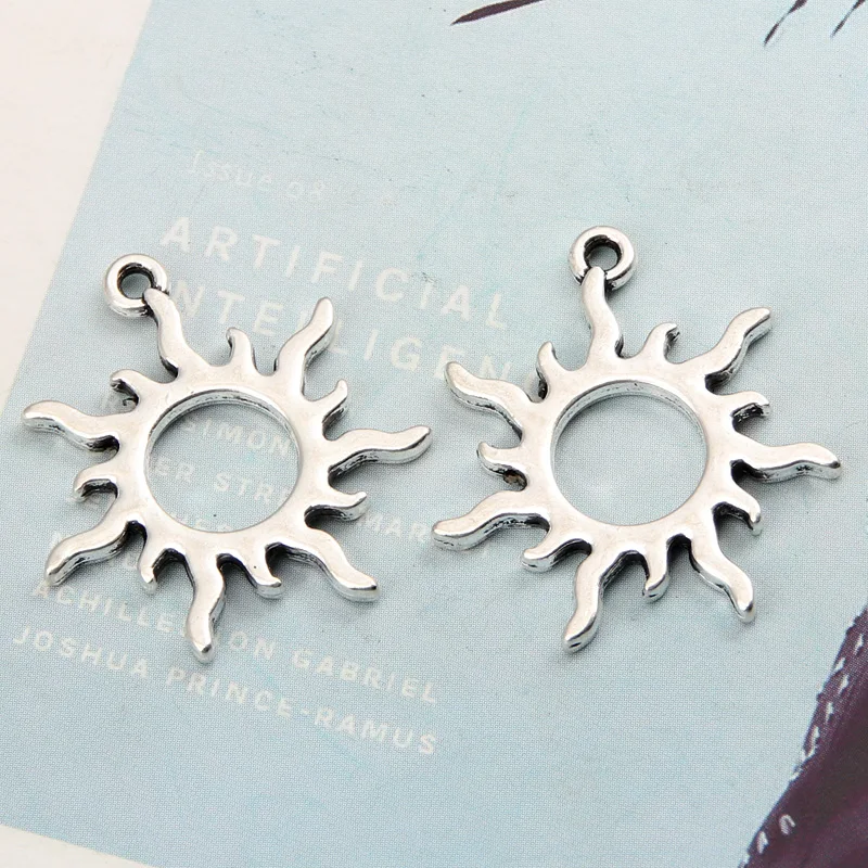 25pcs Silver Color 27x24mm Lovely Hollow Sun Charms Nature Pendant Fit DIY Handmade Jewelry Making Metal Alloy Accessories