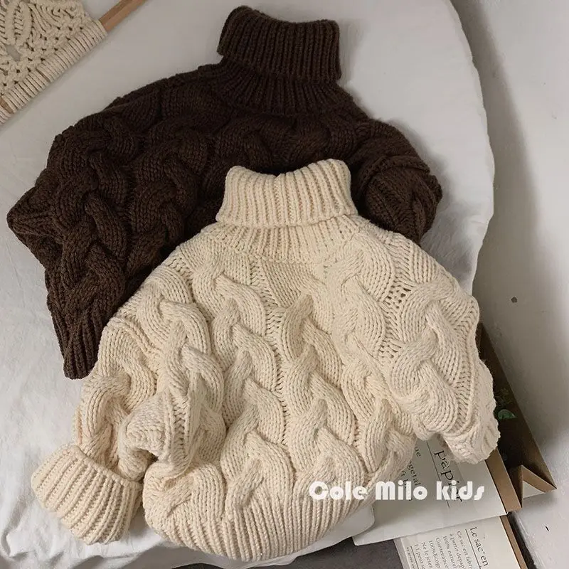 

Children's Korean high neck thick yarn sweater boys and girls knitwear winter baby top warm sweater kids jackets for girls