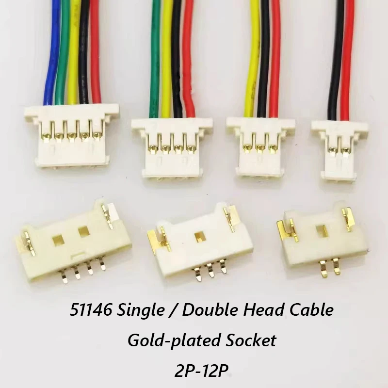 10PCS 51146 1.25mm Ultra-thin Terminal Wire Cable Single Double Head 15cm A1254 MOLEX SMD Horizontal Socket 2p 3p 4p 5p 6p