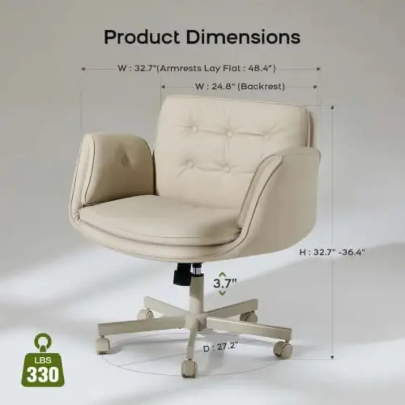 Criss Cross Office Chair, PU Leather Vanity Chair with 5-Level Adjustable Armrests & Swivel, Ergonomic Criss Cross