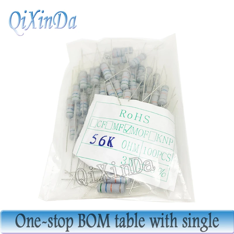100Pcs/Lot 3W Oxide Film Resistors 5% 0.1R-1M 0.15R 0.24R 15R 22R 100R 1K 3.3K 10K 15K 27K 36K 51K 100K 150K 360K 1M  Ohm