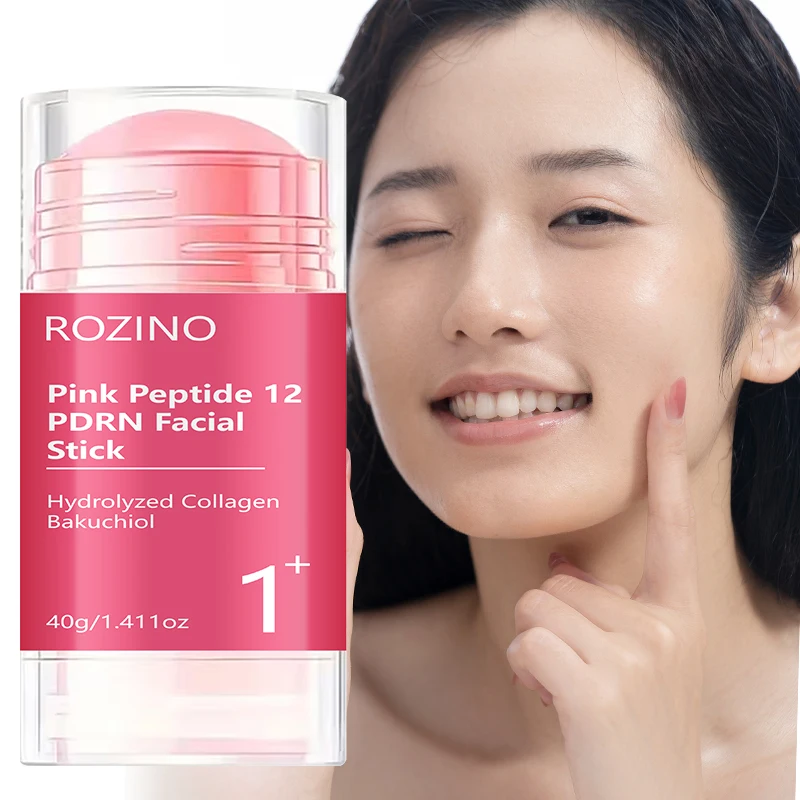Rozino Moisturizing Care Pink Peptide 12Pdrn Facial Stick, with a Soft Texture and Easy to Apply, Compact and Portable for Use Anytime. Added Peptides 12 and Pdrn Ingredients Can Moisturize the Skin, Gently Care for the Facial Surface, Leaving the Skin Feeling Fresh and Comfortable, Making It a Convenient Product for Daily Skin Care.