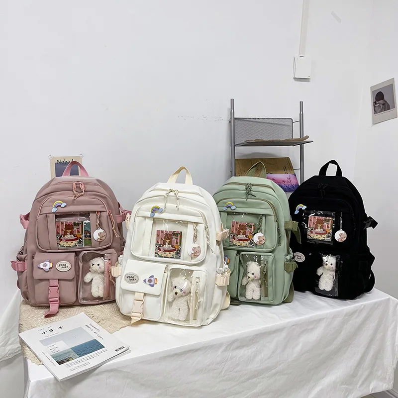 Sac à Dos Mignon avec Danemark ge et Pendentif en Peluche pour Adolescente, Accessoire d'École Kawaii de Grande Capacité