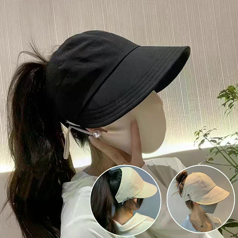 Sun Hat Wide Brim - Foldable Wide Brim Ponytail Sun Hat