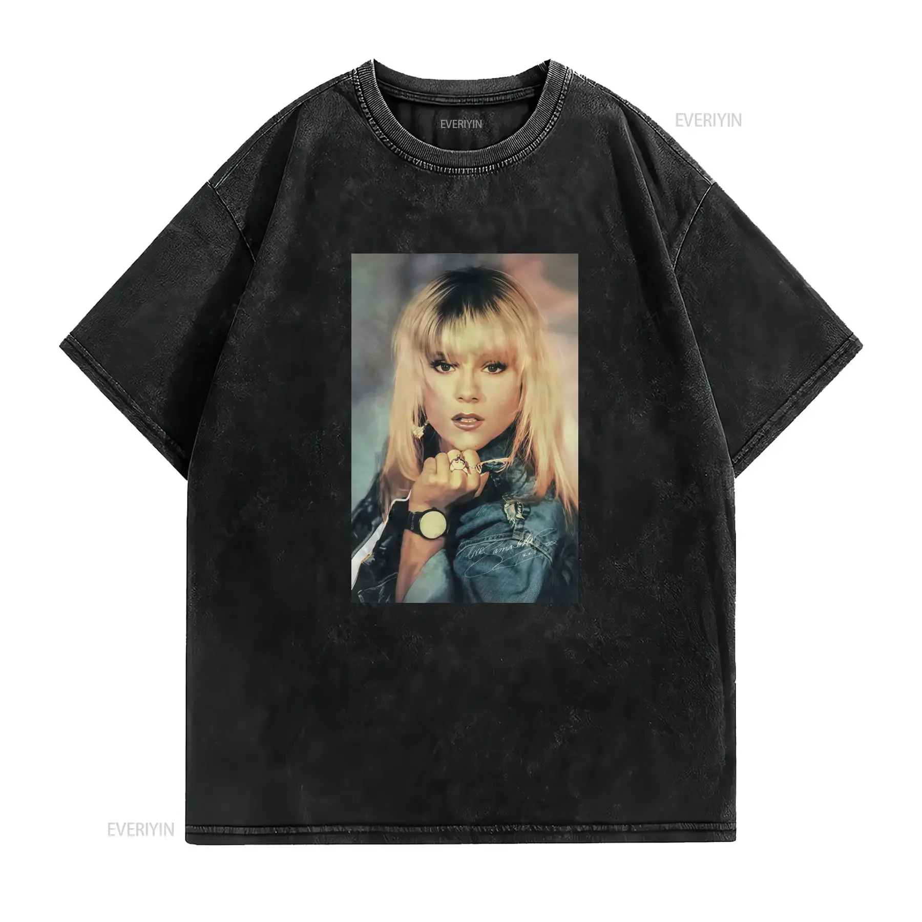 Vintage Retro 80s Pop Star Samantha Fox Portrait Print Casual T Shirt vintage Washed Top For Everyday Wear streetwear graphic