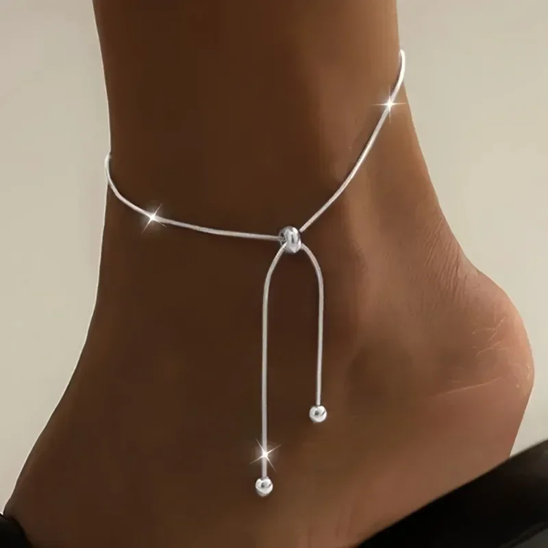 Adjustable Snake Bone Chain Anklet | Stainless Steel Drawstring Design | Non-fading Simple Fashion | Summer Women's Wear