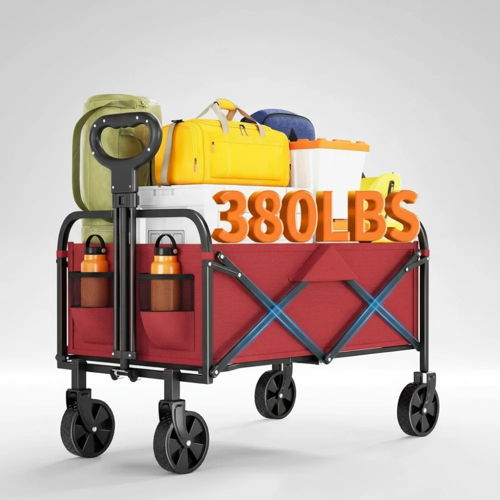 

Foldable Utility Wagon Cart with All-Terrain Wheels, 380LBS Capacity, Adjustable Handle for Shopping Camping Garden
