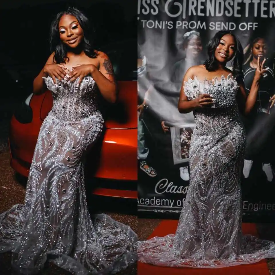 

Designs Party Evening Dresses Luxury Pearls Beads Prom Dresses Plus Size Customized For Women Gala Gowns