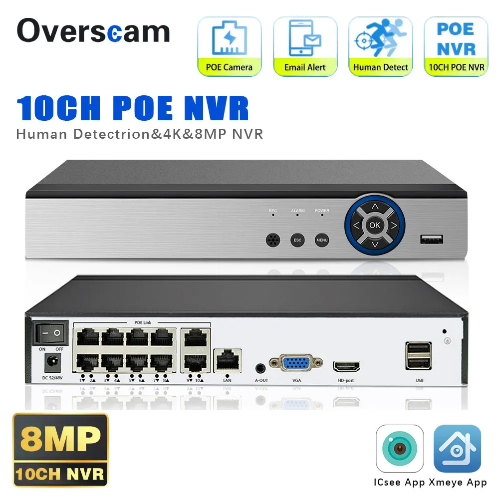 10CH 8CH 4K 8MP POE NVR Network Video Recorder 8MP HD Security Camera System H.265+ Motion Detection Remote Access Xmeye App