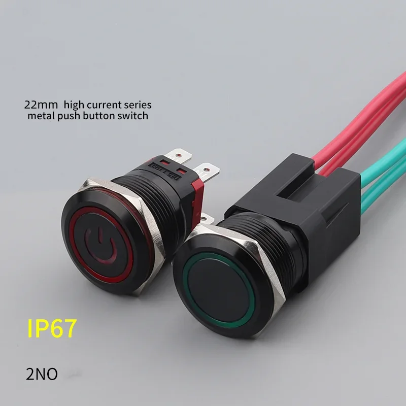 22 مللي متر 20A عالية التيار المؤكسد الأسود معدن زر التبديل إعادة تعيين الذاتي قفل السلطة بدء مفتاح مقاوم للماء