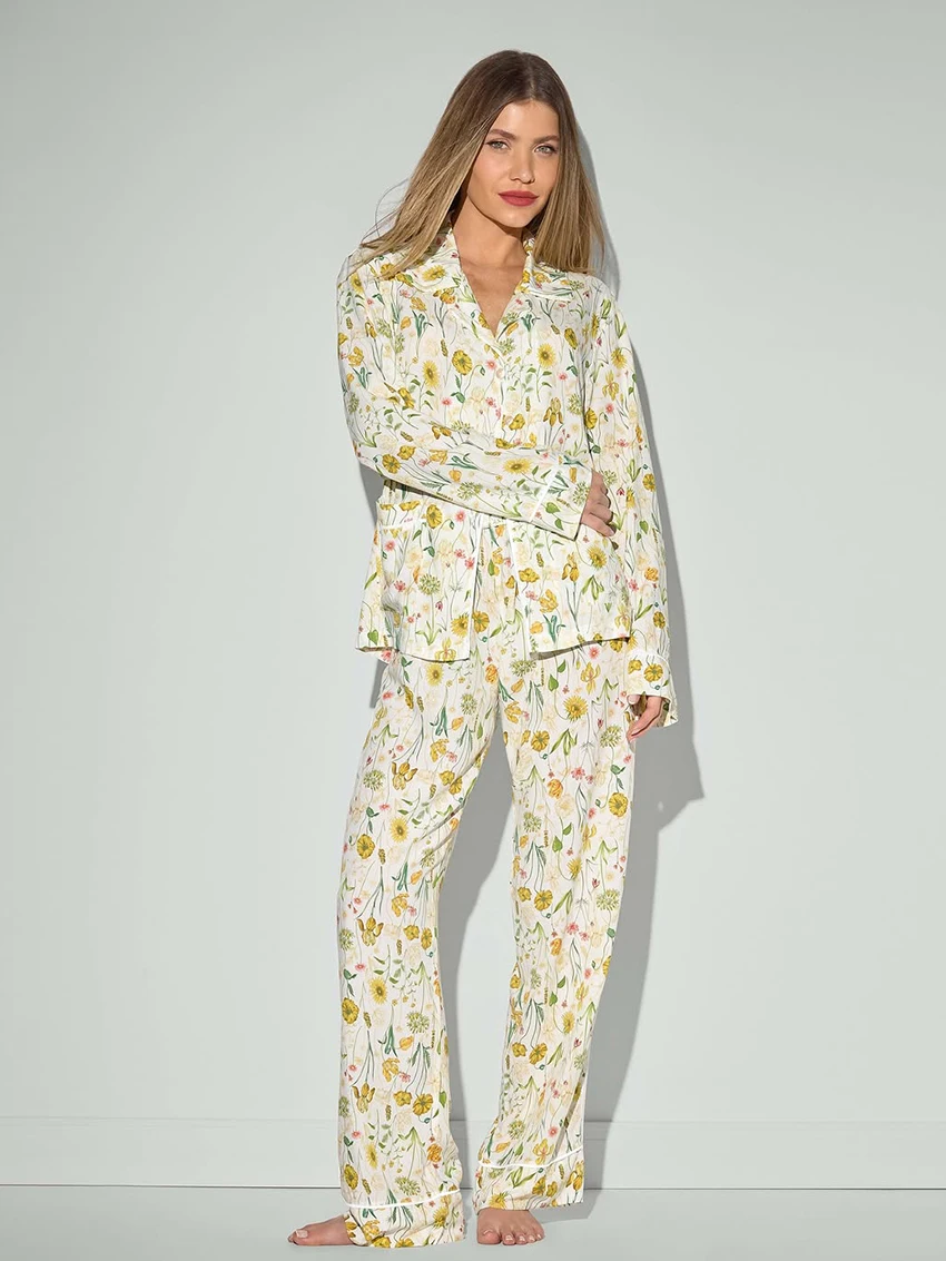 

Marthaqiqi Printing Women Nightgown Set Long Sleeve Sleepwear Turn-Down Collar Nightwear Pants Casual Ladies Pajama 2 Piece Suit