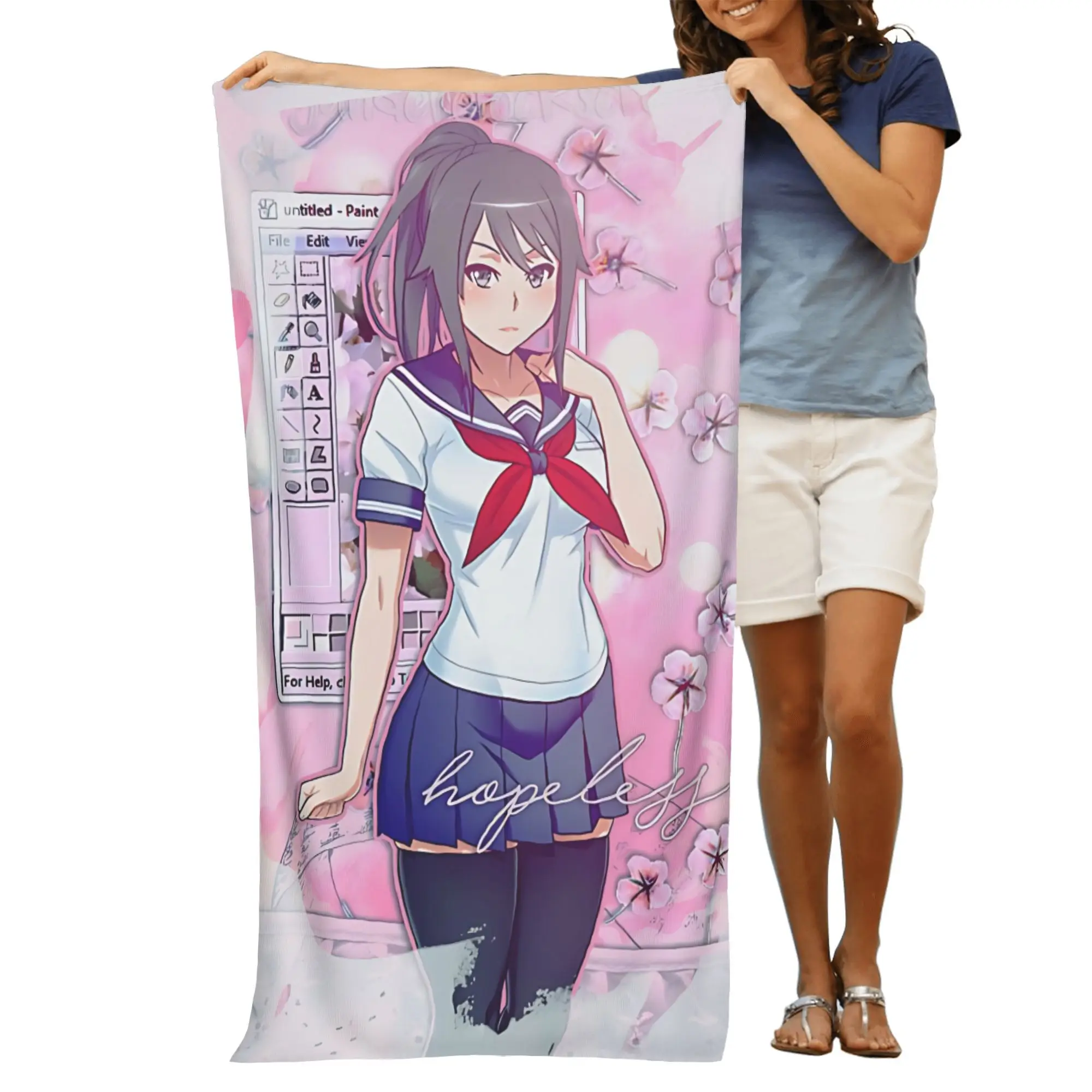 1pc Y-Yandere S-Simulator Ayano Anime Beach Towel Microfiber Quick Dry Y2K Bath Towel For Pool Beach Travel Anime Fans Gift
