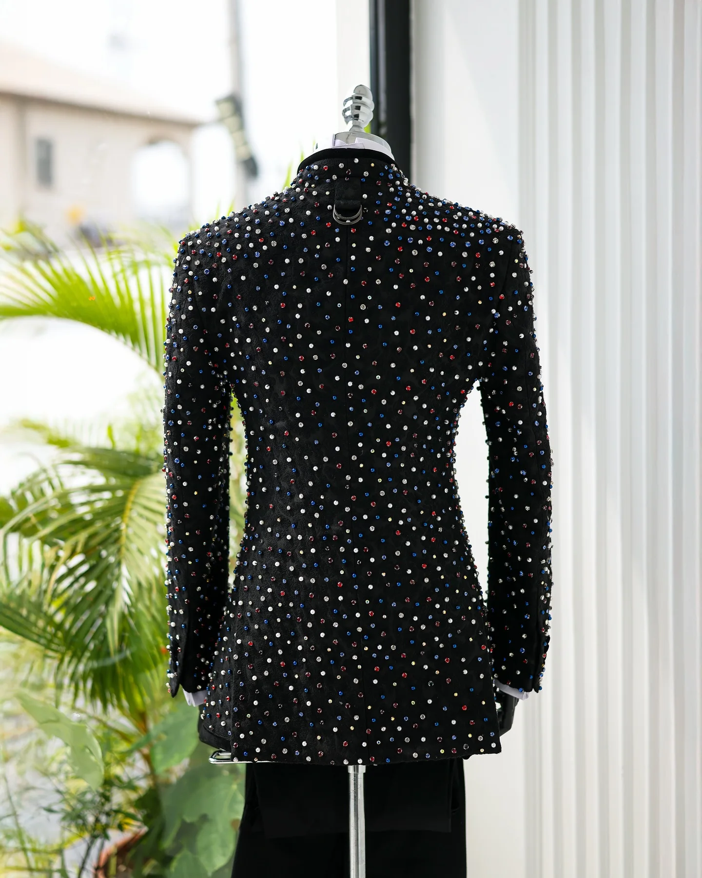 Bunte Kristalle Herrenanzüge Set 2-teilig Blazer + Hose Hose Schwarz Hochzeit Smoking Formal Büro Baumwolle Männlich Bräutigam Prom Jacke Mantel