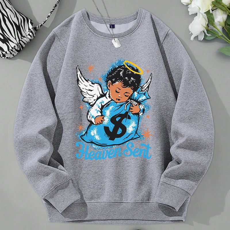 

Heaven Sent Manga Angel Print Men Sweatshirts Casual O-Neck Sweatshirt Hip Hop Street Pullover Autumn Warm Fleece Clothing Male