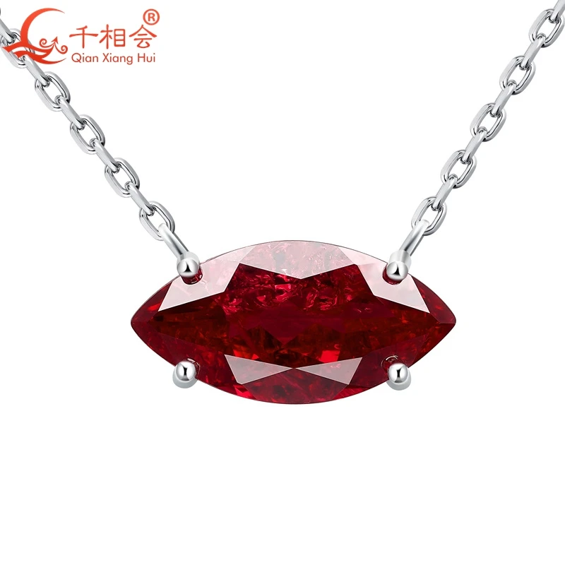 

925 silver marquise shape 8*16mm Pigeon Blood Red color lab grwon created ruby with inclusions Jewelry Pendant Necklace